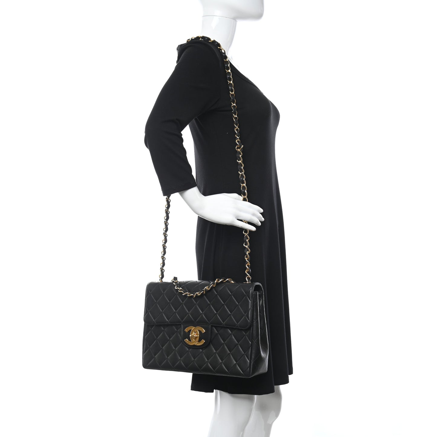 Lambskin Quilted XL Jumbo Single Flap Black
