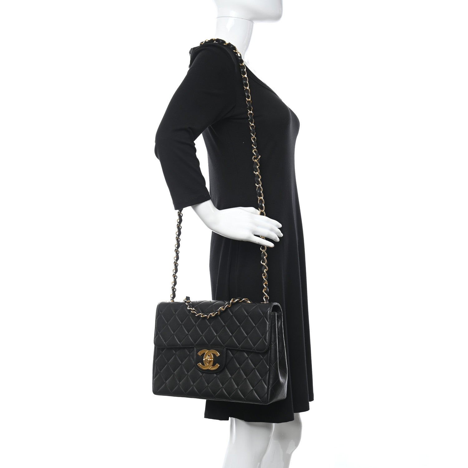 Chanel Lambskin Quilted XL Jumbo Single Flap Black 2 of 10