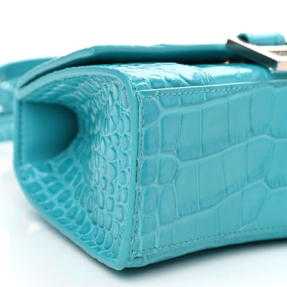 Balenciaga Shiny Calfskin Crocodile Embossed Hourglass Top Handle Bag XS Turquoise 9 of 11