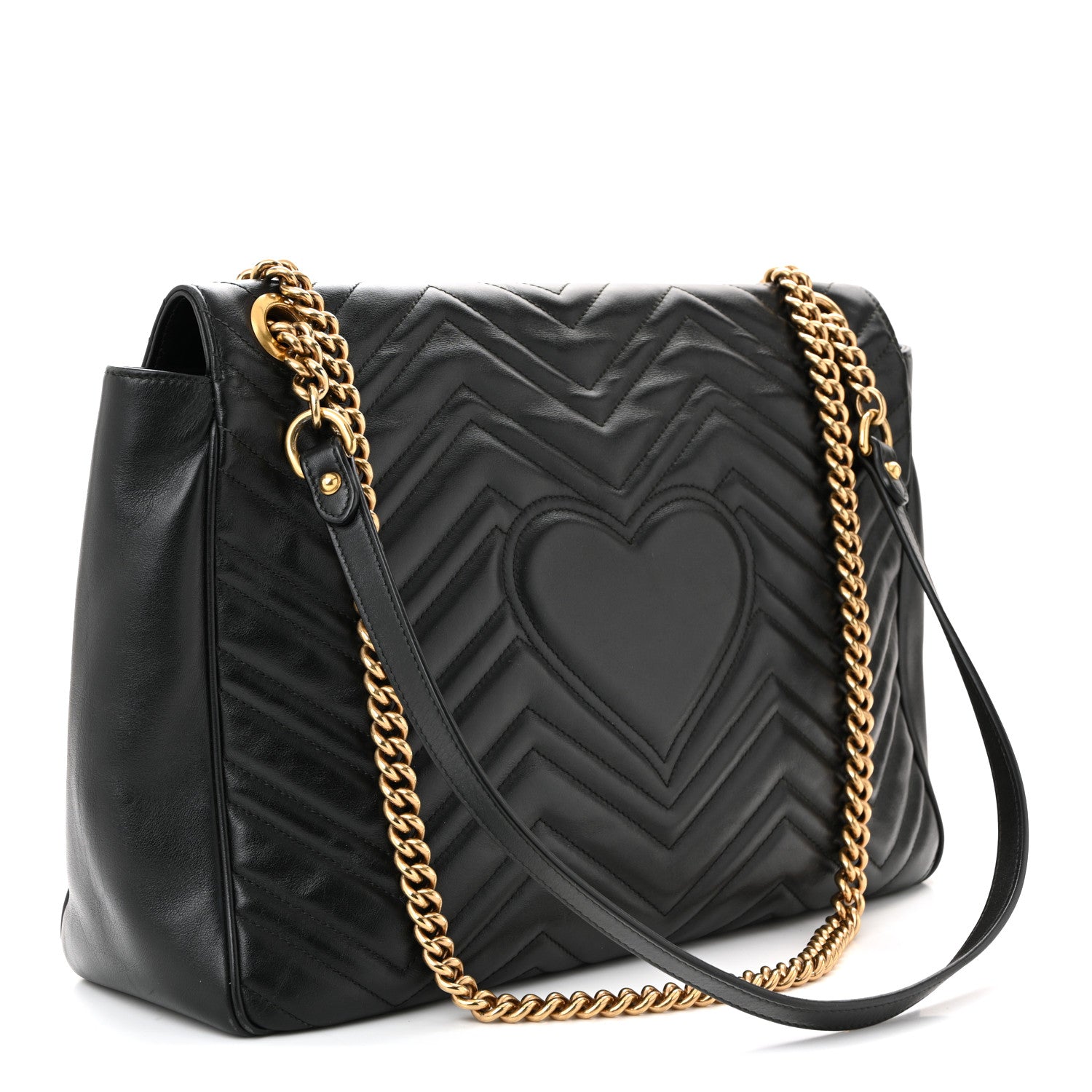 Gucci Calfskin Matelasse Large GG Marmont Shoulder Bag Black 3 of 12