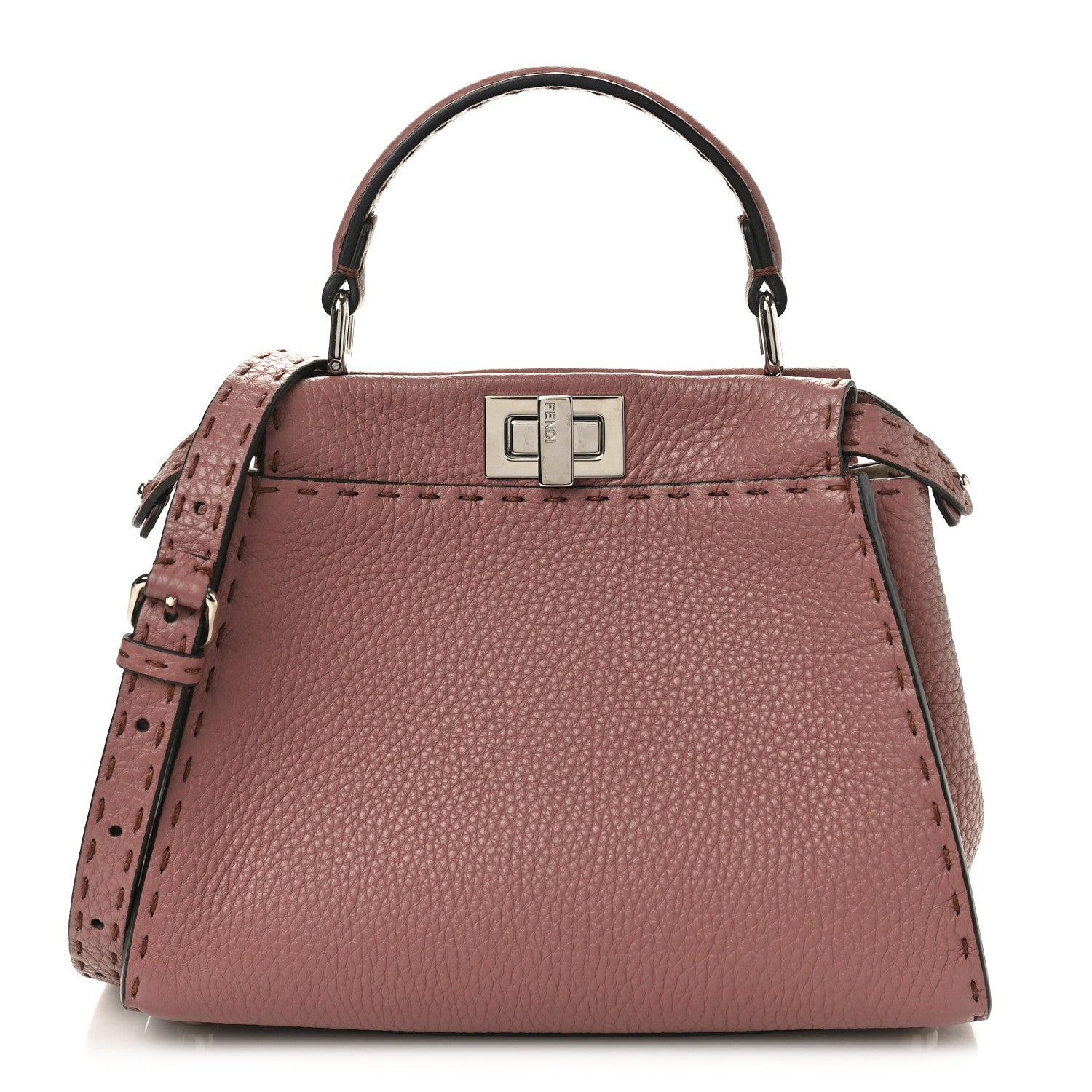 Fendi Cuoio Romano Selleria Bi-Color Mini Peekaboo Iconic Satchel English Rose Camelia 1 of 9
