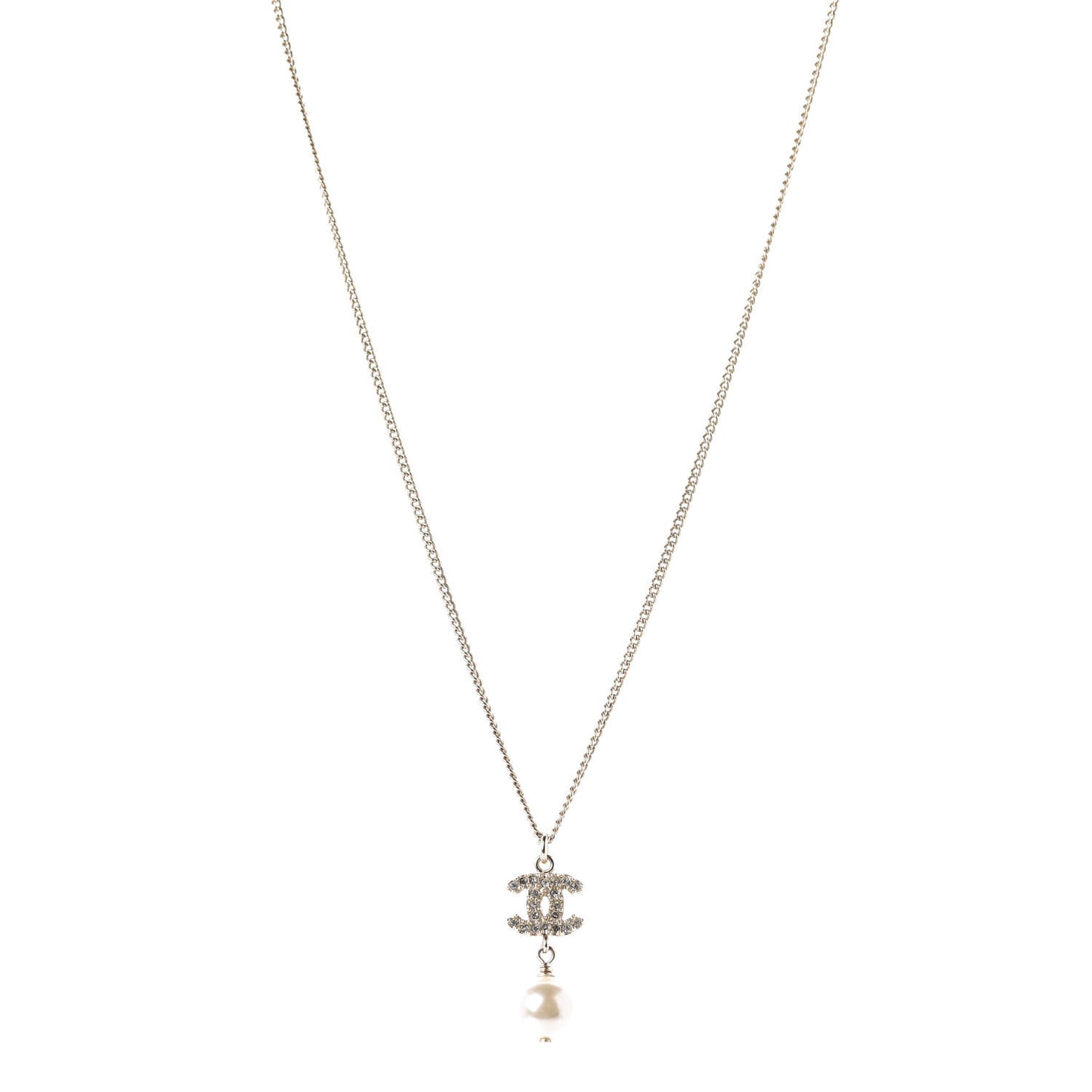 Crystal Pearl CC Drop Necklace Gold