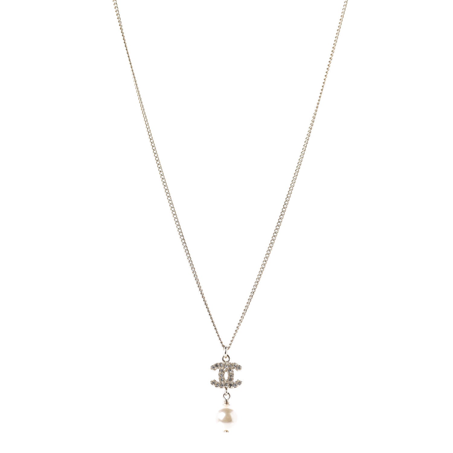 Chanel Crystal Pearl CC Drop Necklace Gold 1 of 5
