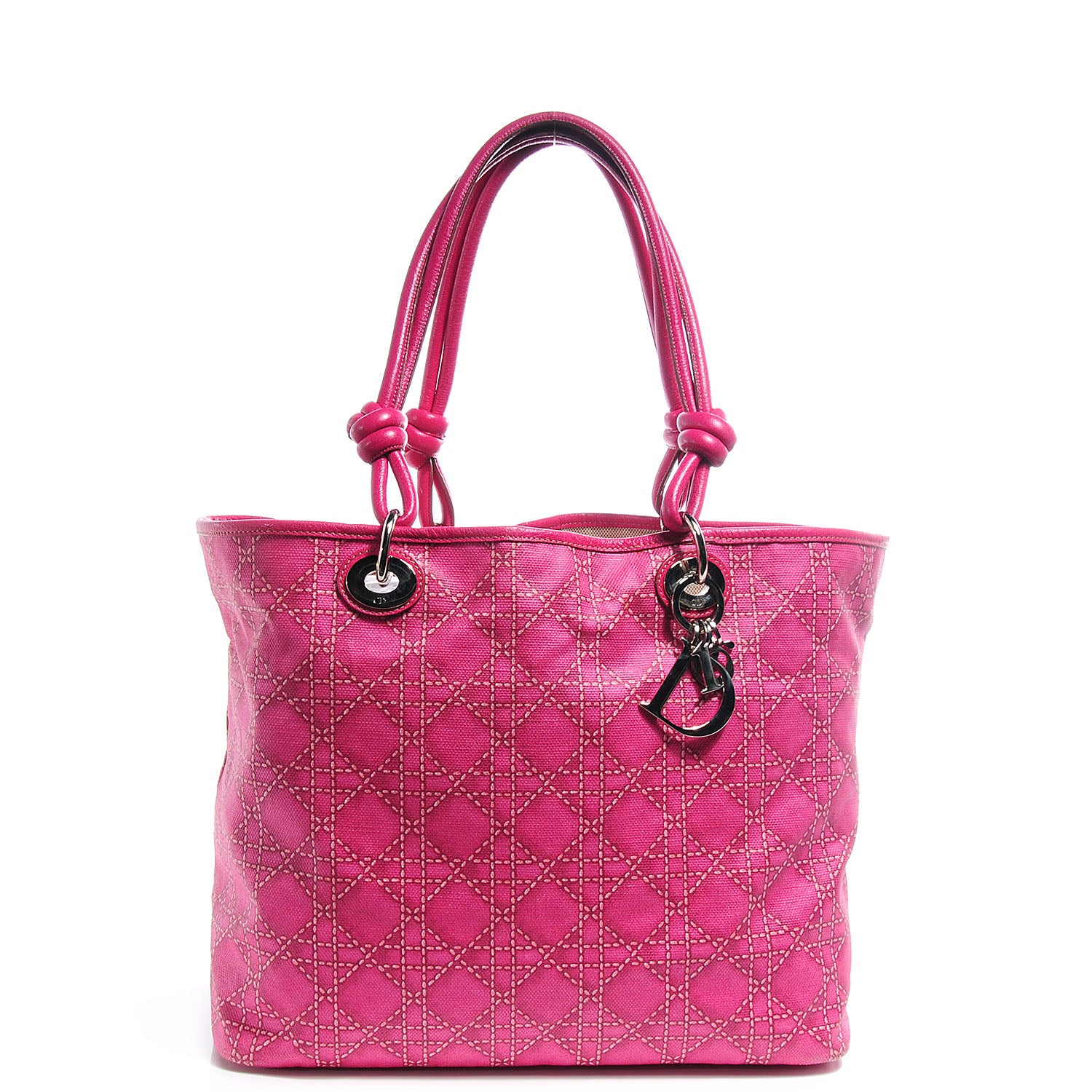 Christian Dior Coated Canvas Cannage Print Cherie Tote Pink 1 of 7