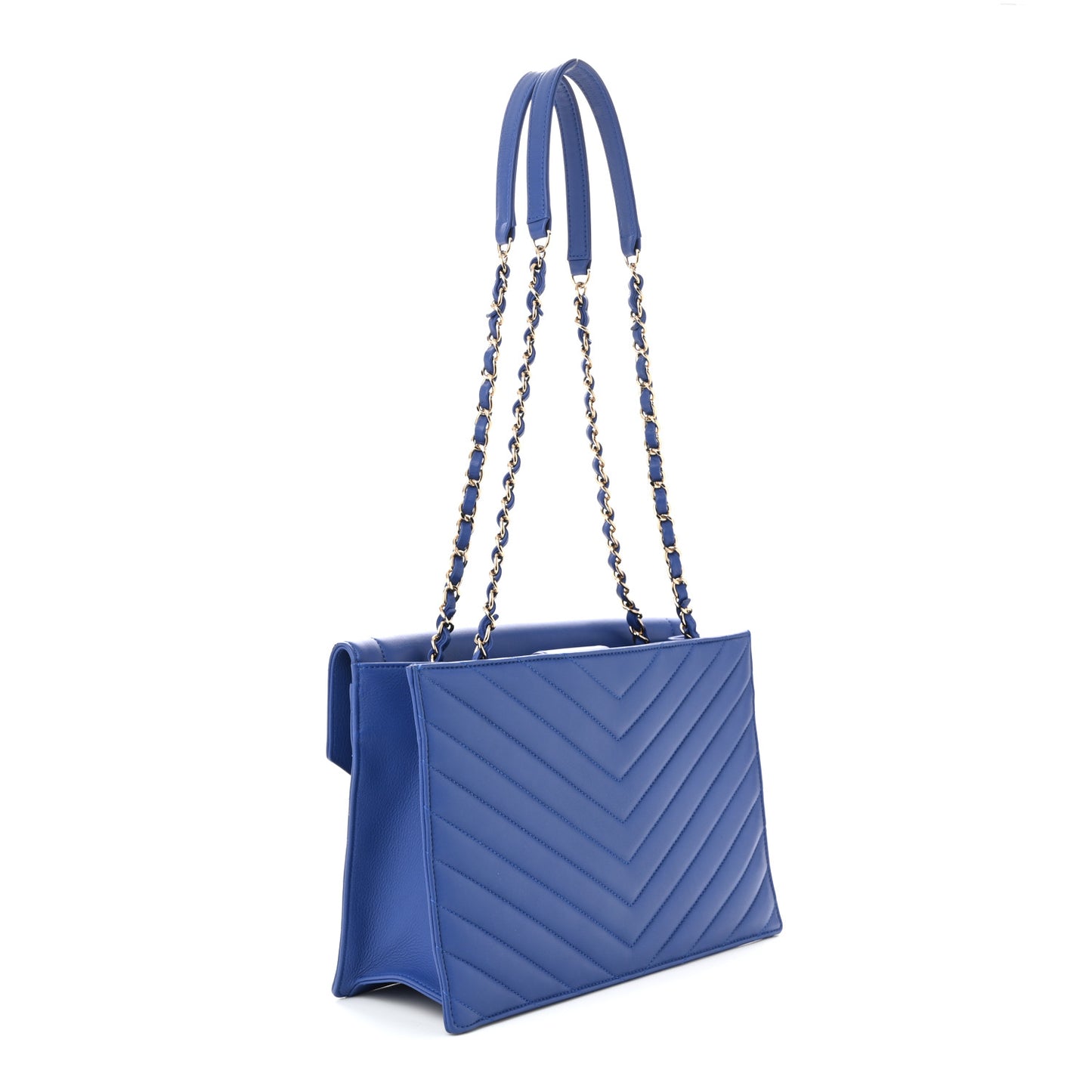 Calfskin Chevron Envelope Flap Tote Blue