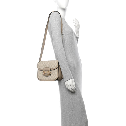 Gucci GG Supreme Monogram Textured Dollar Calfskin Horsebit 1955 Shoulder Bag Beige Mystic White Oatmeal 2 of 10