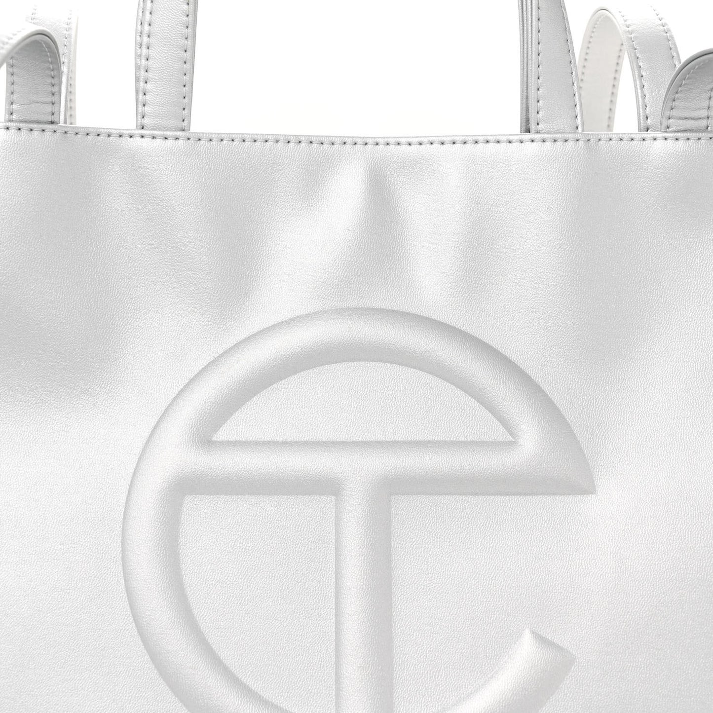 Metallic Vegan Leather Medium Shopping Bag Silver