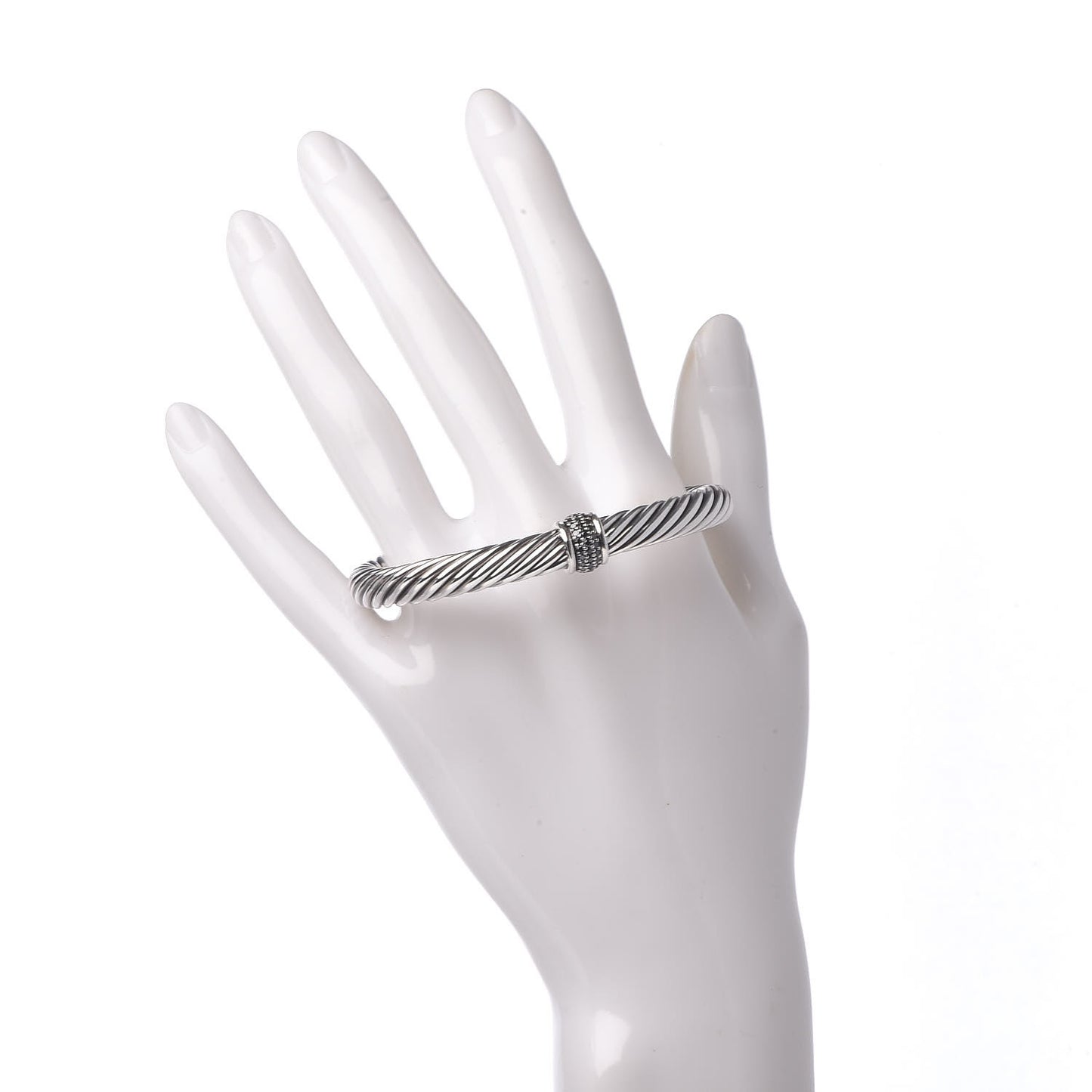 Sterling Silver Black Diamond 7mm Cable Classics Station Bracelet