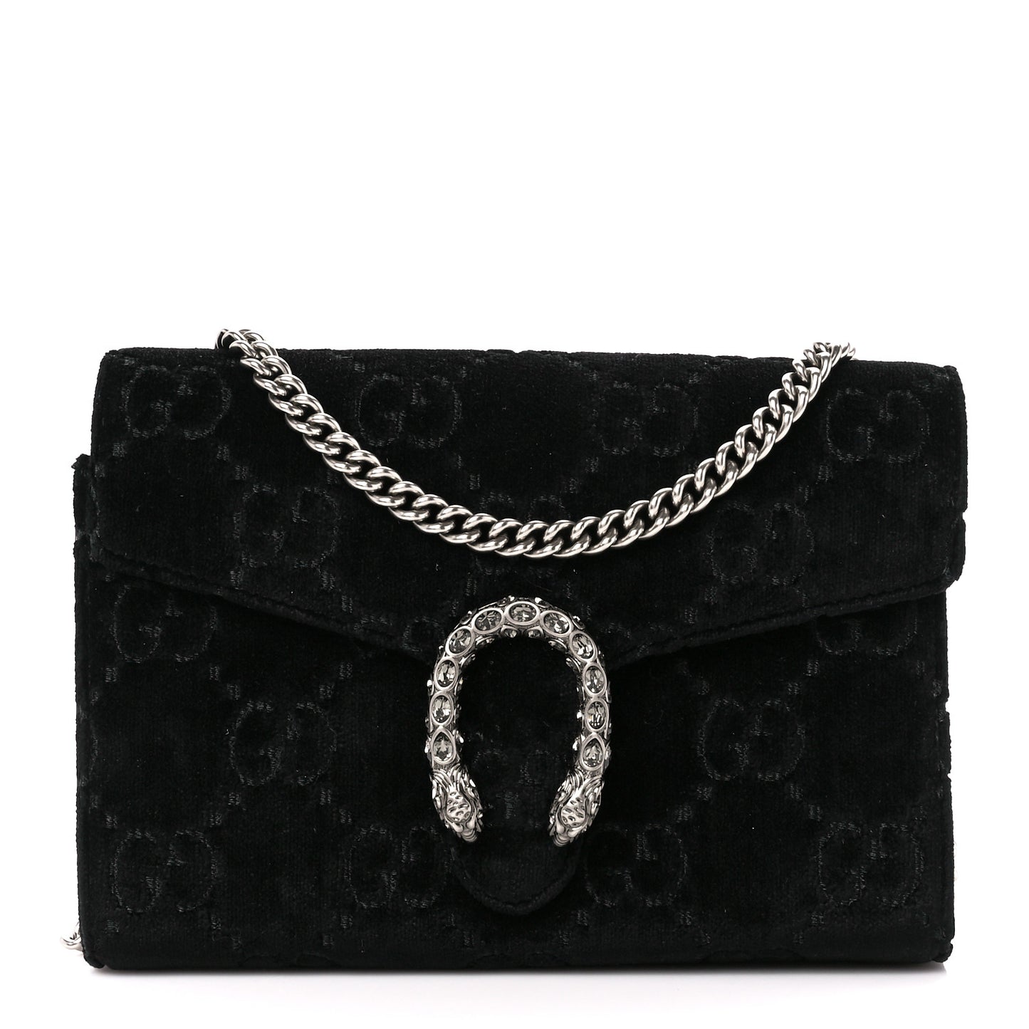 Velvet GG Monogram Mini Dionysus Chain Wallet Black