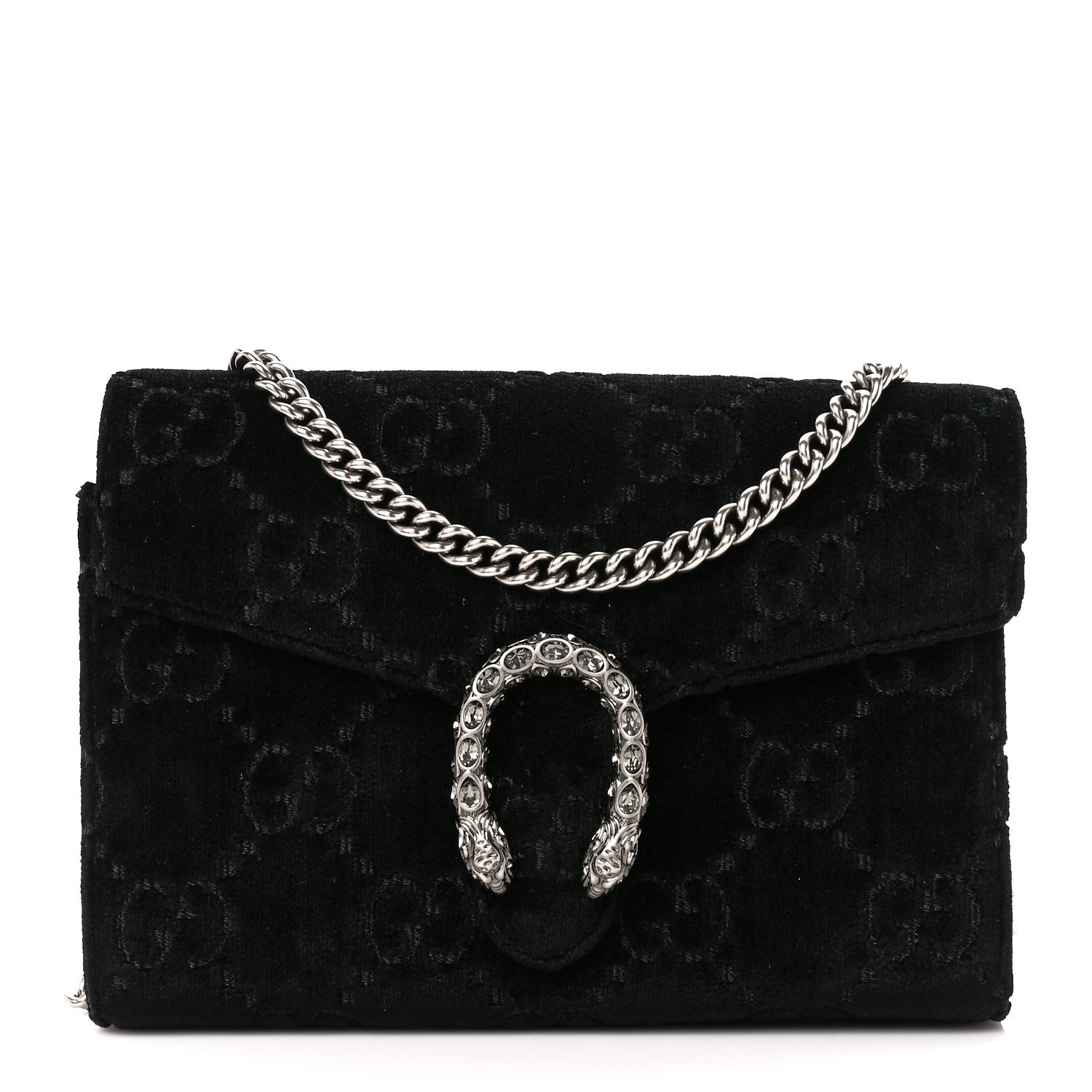 Gucci Velvet GG Monogram Mini Dionysus Chain Wallet Black 1 of 10
