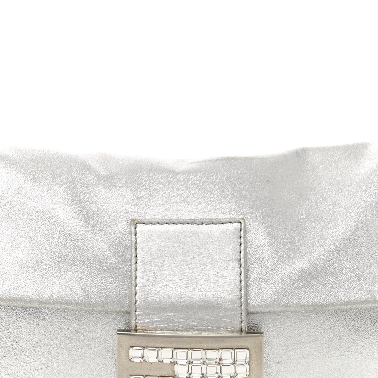 Metallic Nappa Crystal Baguette Silver