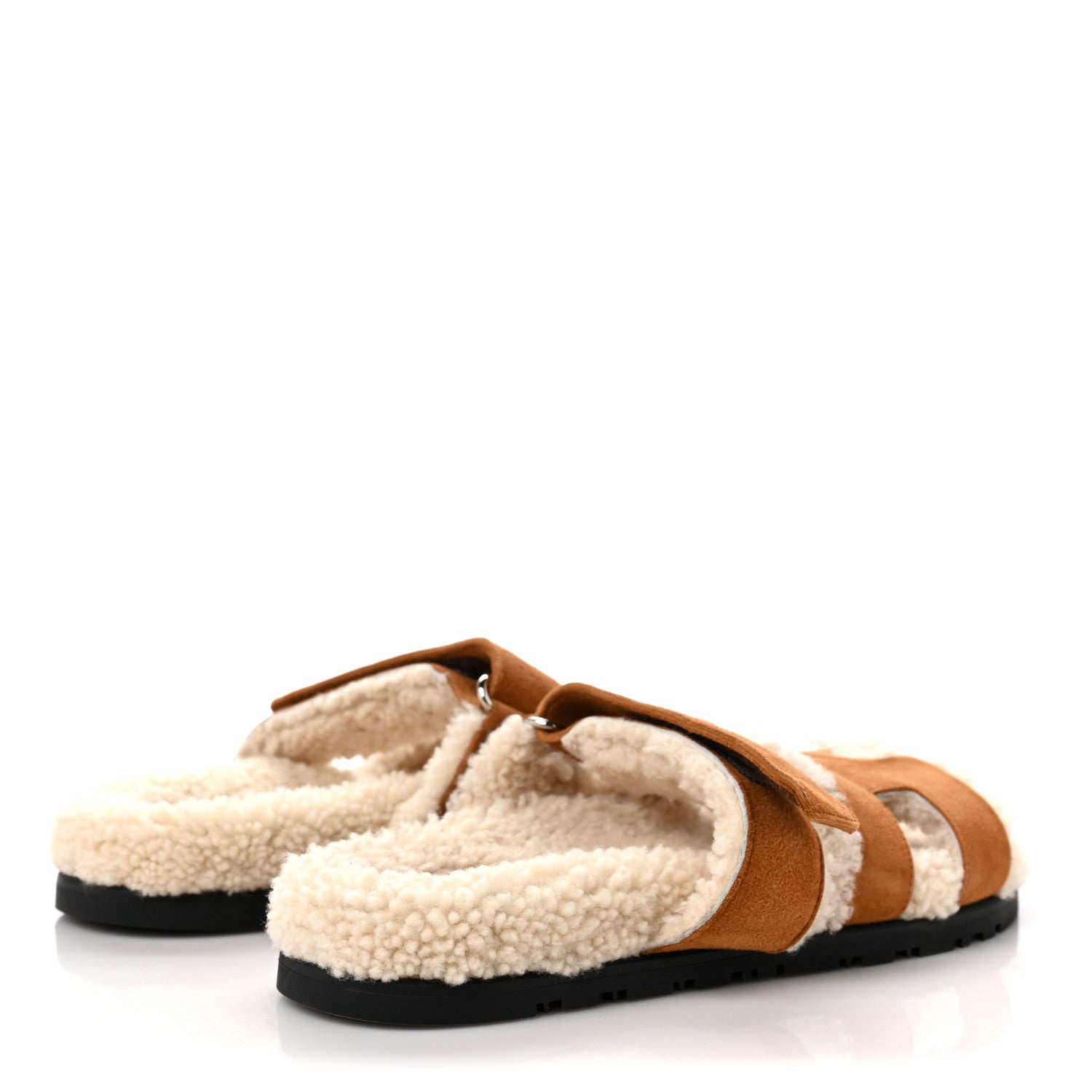 Hermes Suede Goatskin Woolskin Womens Chypre Sandals 36 Brun Fume Ecru 4 of 7