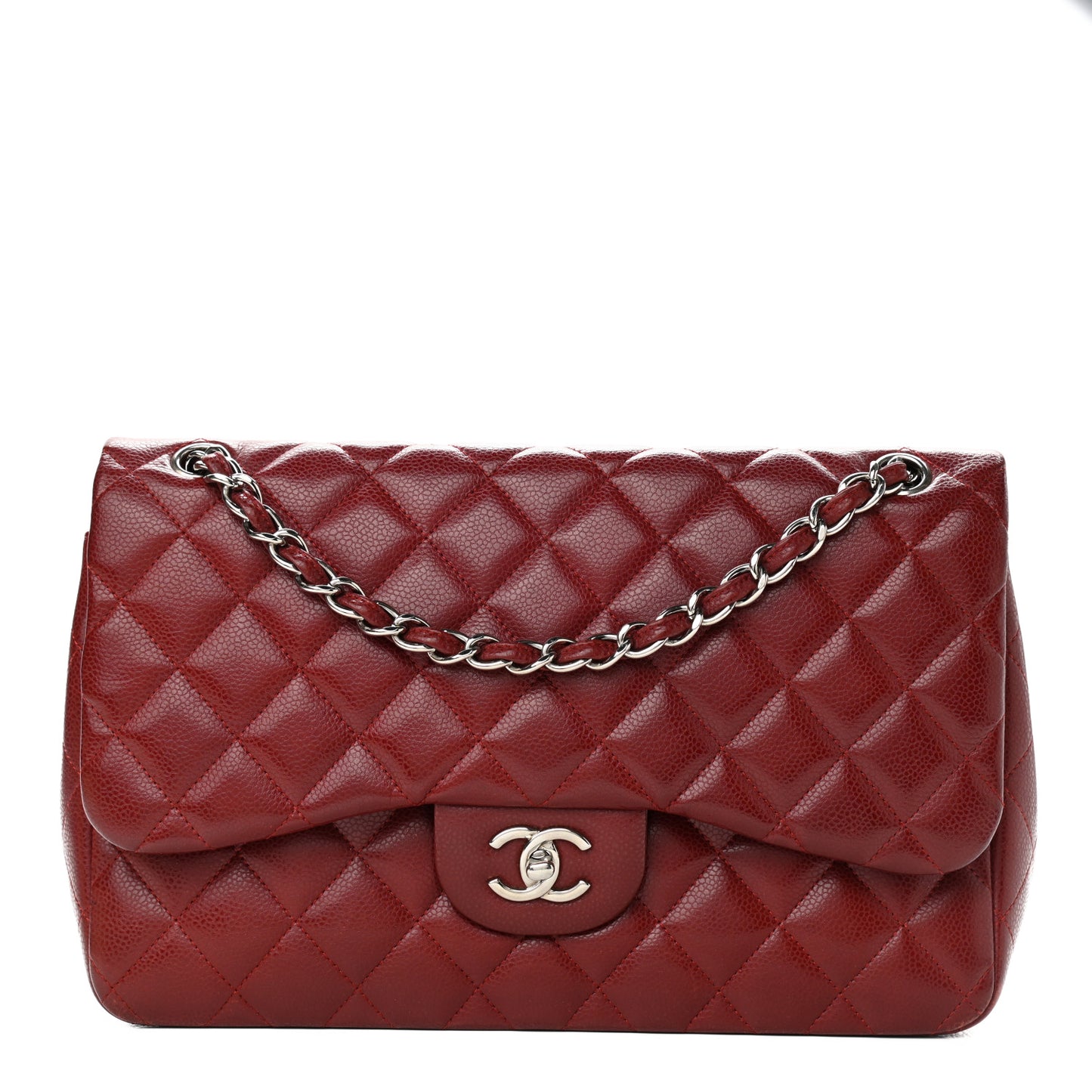 Caviar Quilted Jumbo Double Flap Dark Red