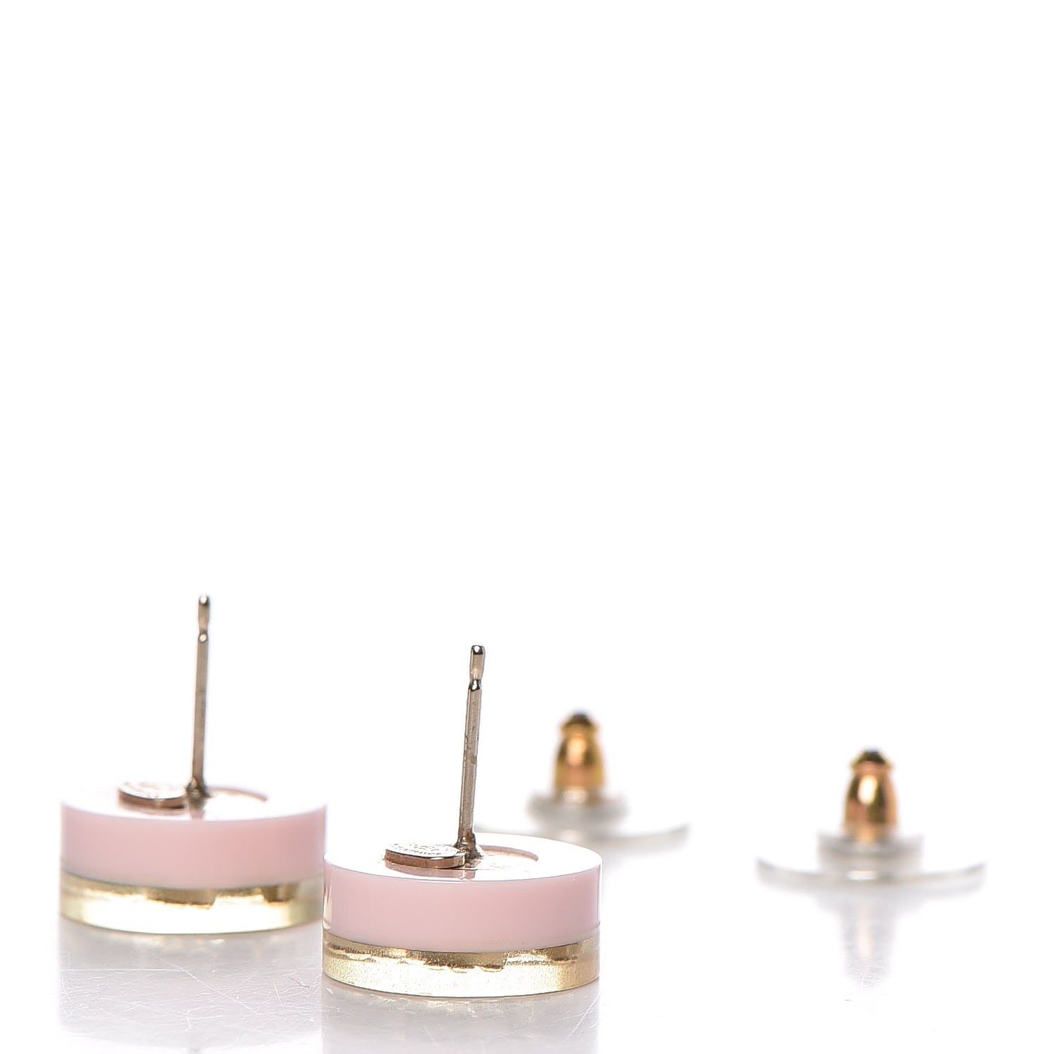 Chanel Resin Crystal Striped CC Earrings Pink Gold 4 of 5