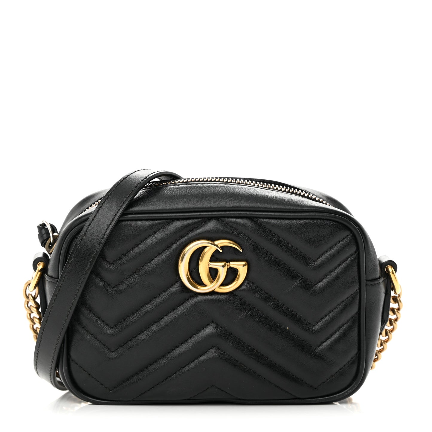 Calfskin Matelasse Mini GG Marmont Chain Shoulder Bag Black