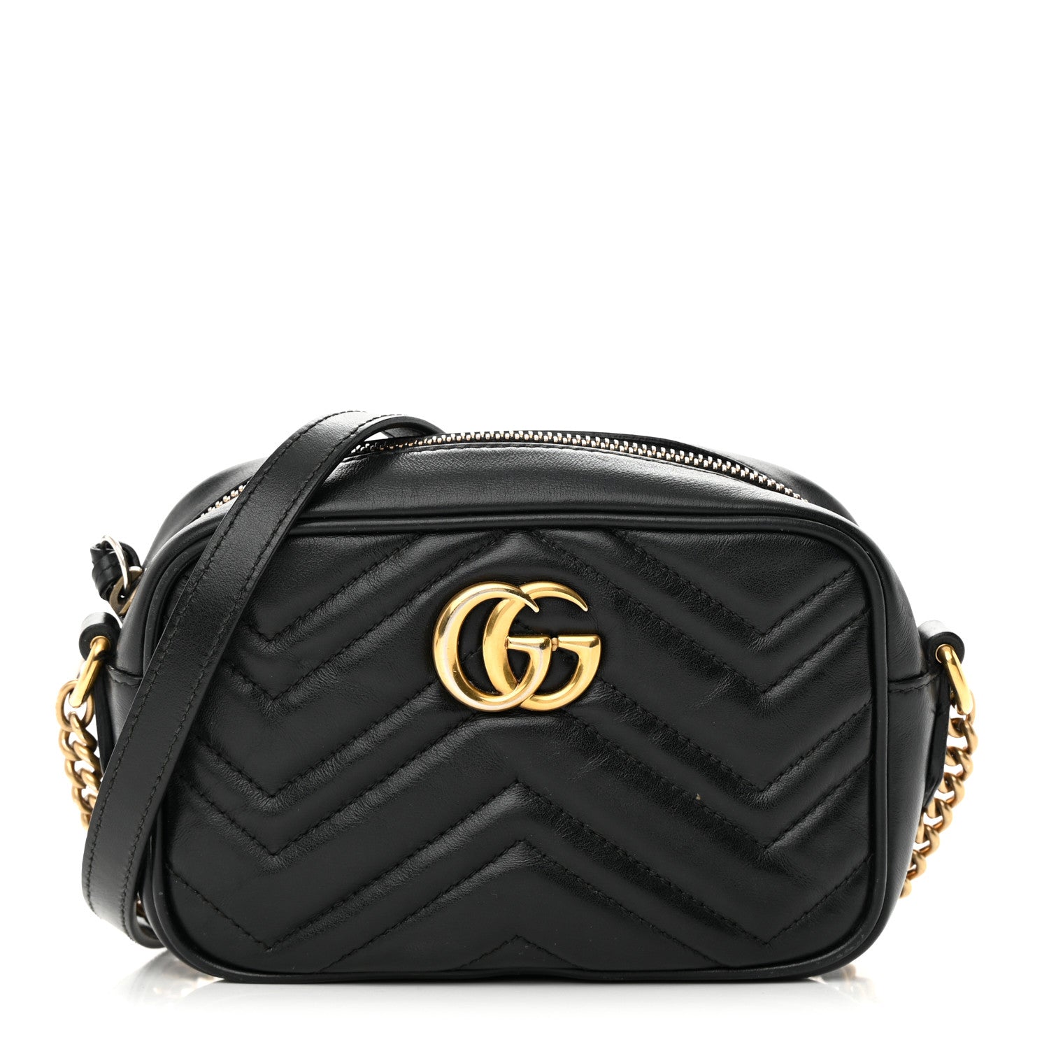 Gucci Calfskin Matelasse Mini GG Marmont Chain Shoulder Bag Black 1 of 18
