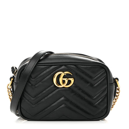 Gucci Calfskin Matelasse Mini GG Marmont Chain Shoulder Bag Black 1 of 18