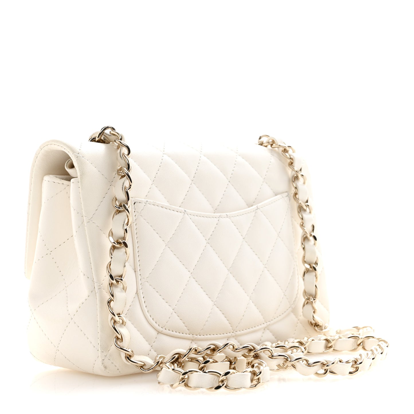 Lambskin Quilted Mini Rectangular Flap White
