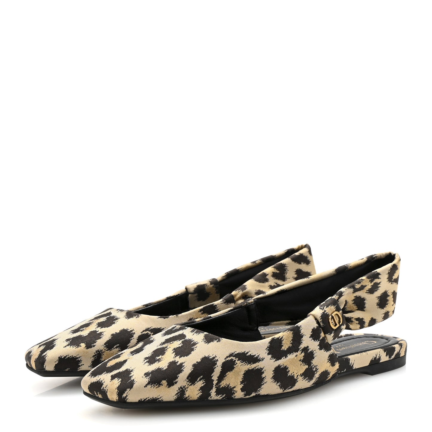 Nylon Leopard Print Mizza Slingback Flat 36 Beige Multicolor