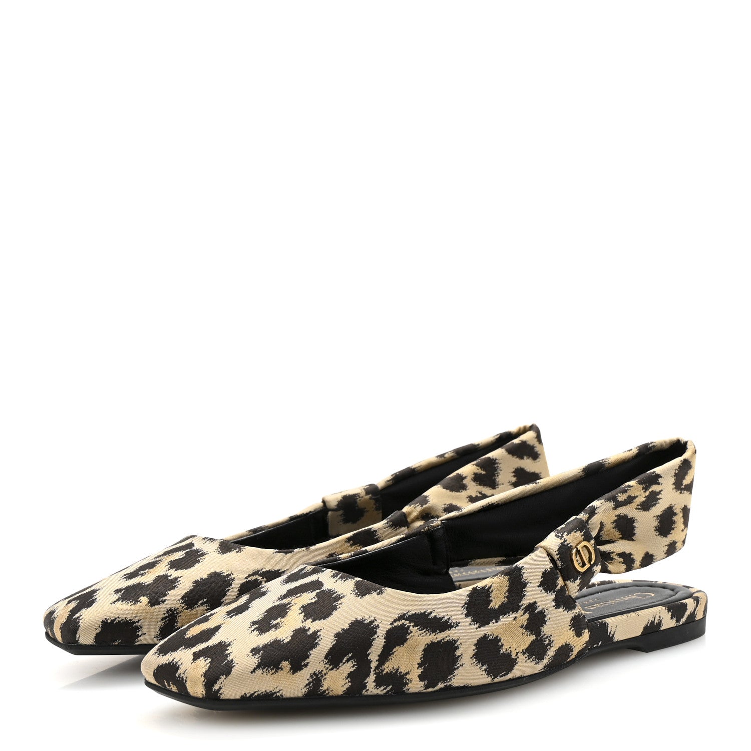Christian Dior Nylon Leopard Print Mizza Slingback Flat 36 Beige Multicolor 4 of 10