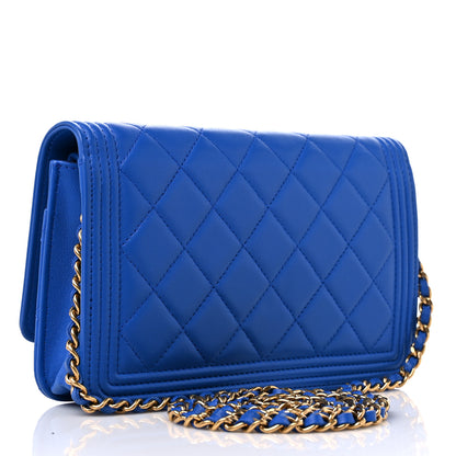 Chanel Lambskin Quilted Boy Wallet On Chain WOC Blue 3 of 15