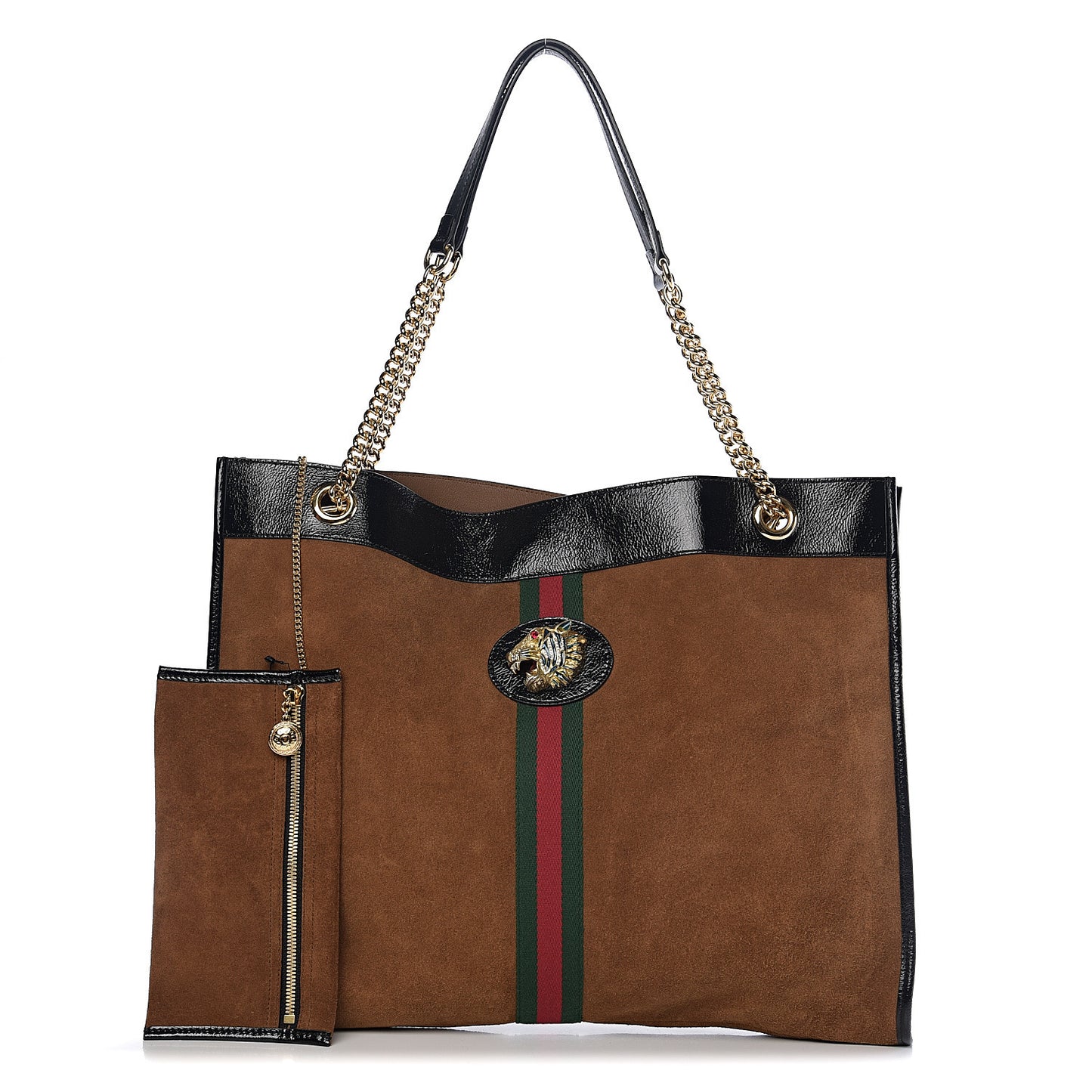 Suede Patent Large Rajah Chain Tote Nocciola Black