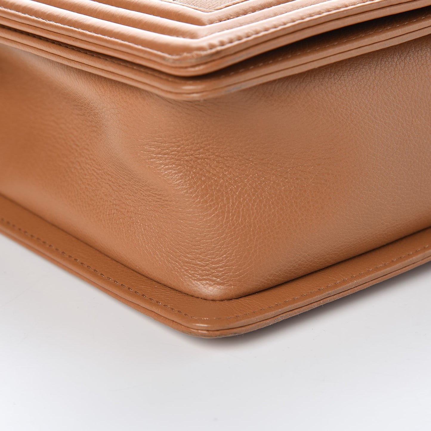 Calfskin Quilted Double Stitch New Medium Boy Flap Camel