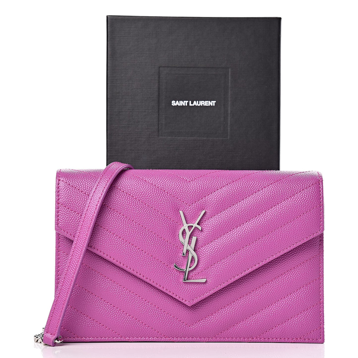 Grain De Poudre Matelasse Chevron Monogram Envelope Chain Wallet Purple