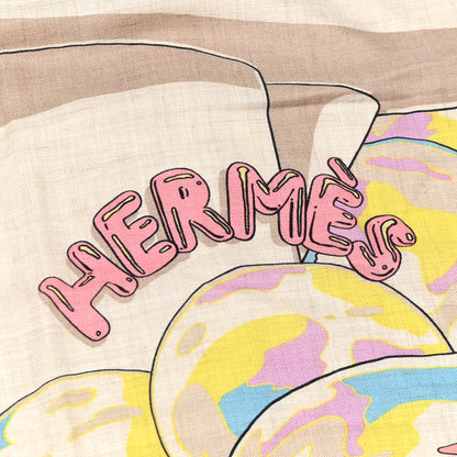 Hermes Cashmere Silk Locomotion Shawl 140 Naturel Vert Jaune 2 of 18