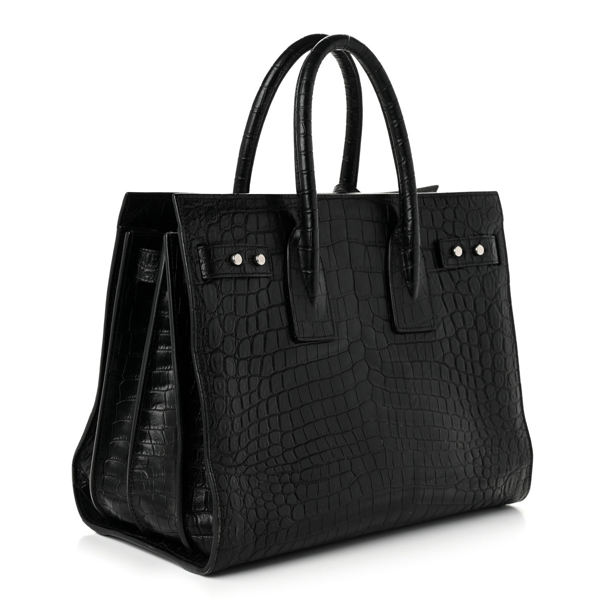 Calfskin Crocodile Embossed Small Supple Sac de Jour Black