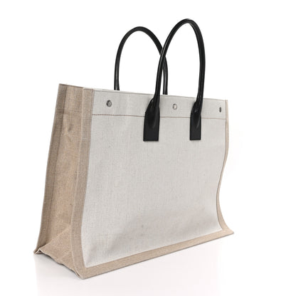 Saint Laurent Linen Calfskin Rive Gauche Tote Optic White 3 of 9