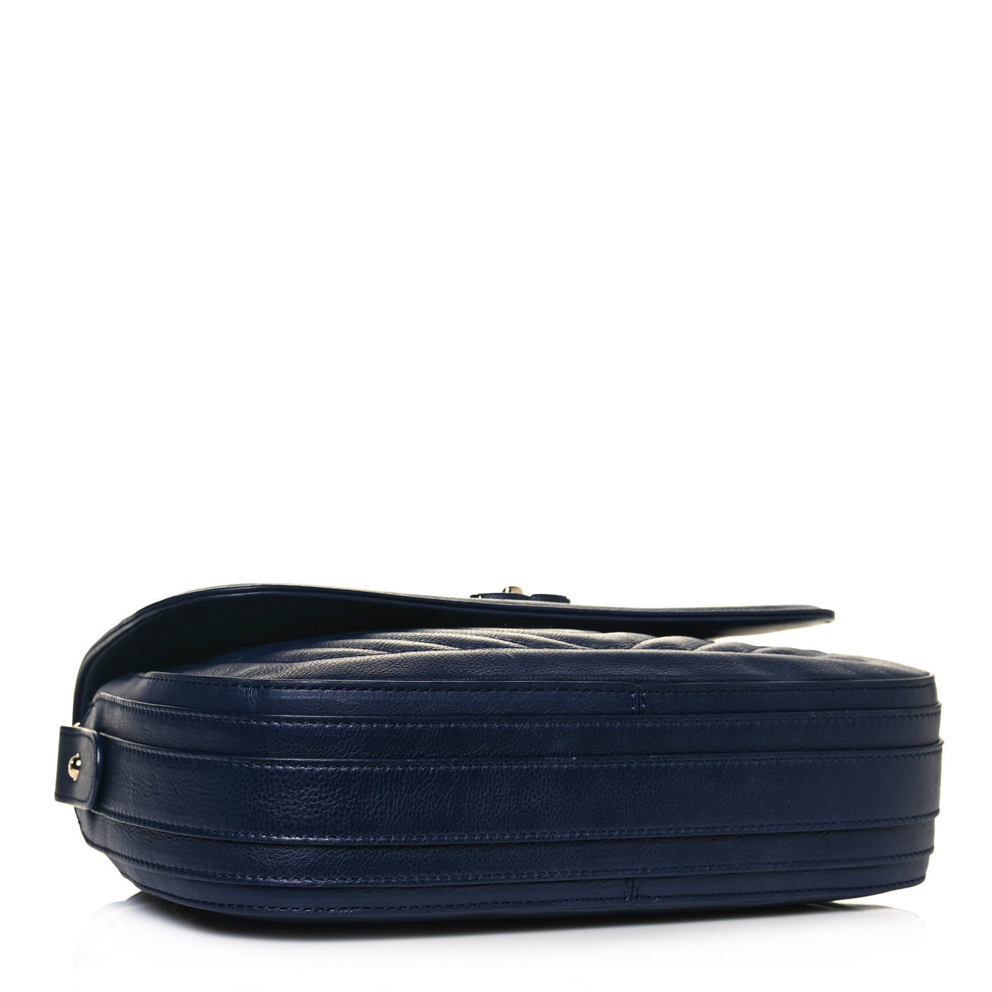 Calfskin Chevron Quilted Messenger Flap Navy