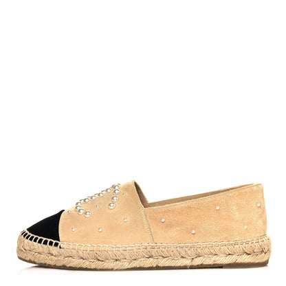 Chanel Suede Pearl CC Espadrilles 38 Beige Black 1 of 10