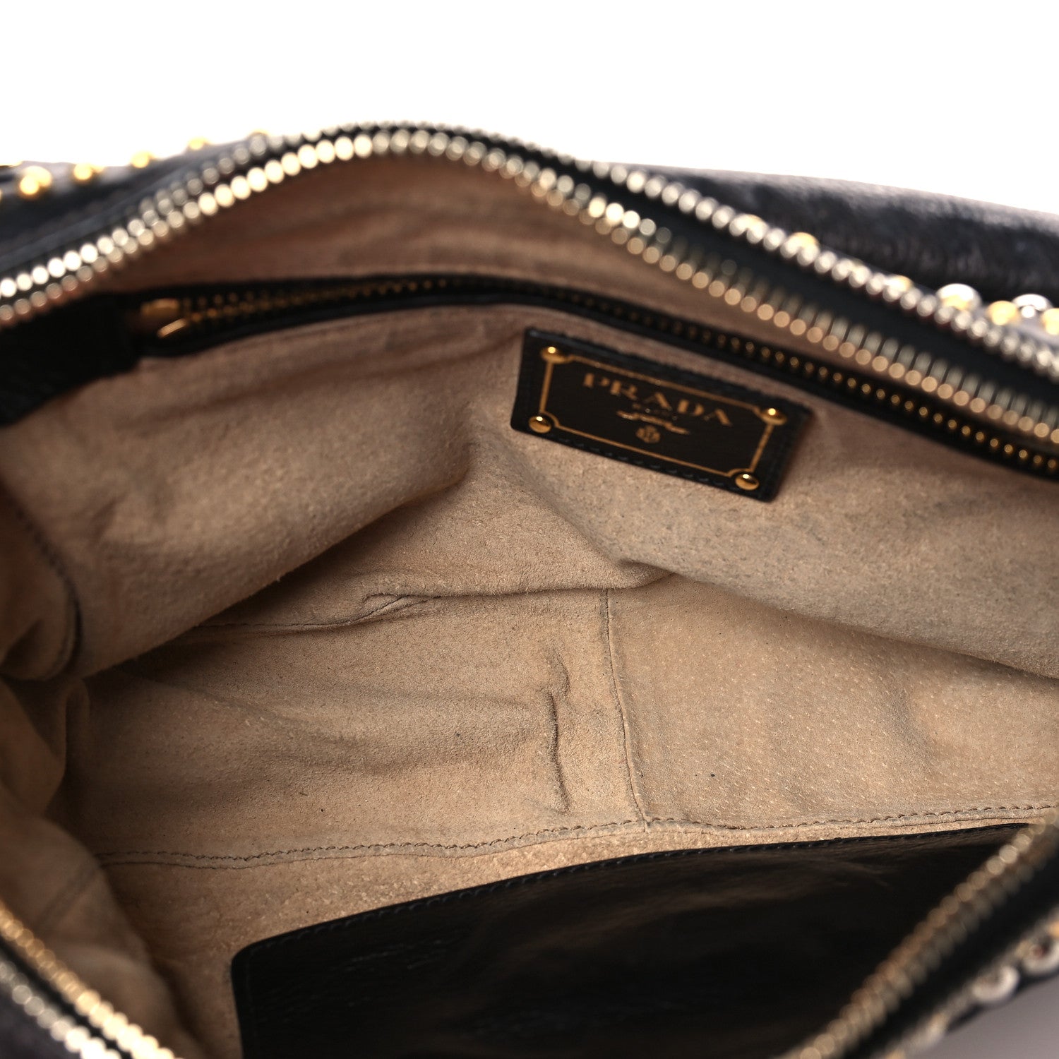 Prada Glace Calf Studded Pushlock Chain Shoulder Bag Black 5 of 9