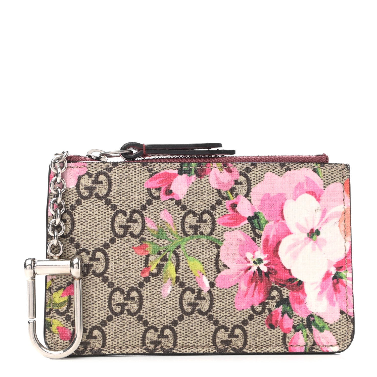 Gucci GG Supreme Monogram Blooms Key Ring Coin Case Beige Multicolor Dry Rose 1 of 7