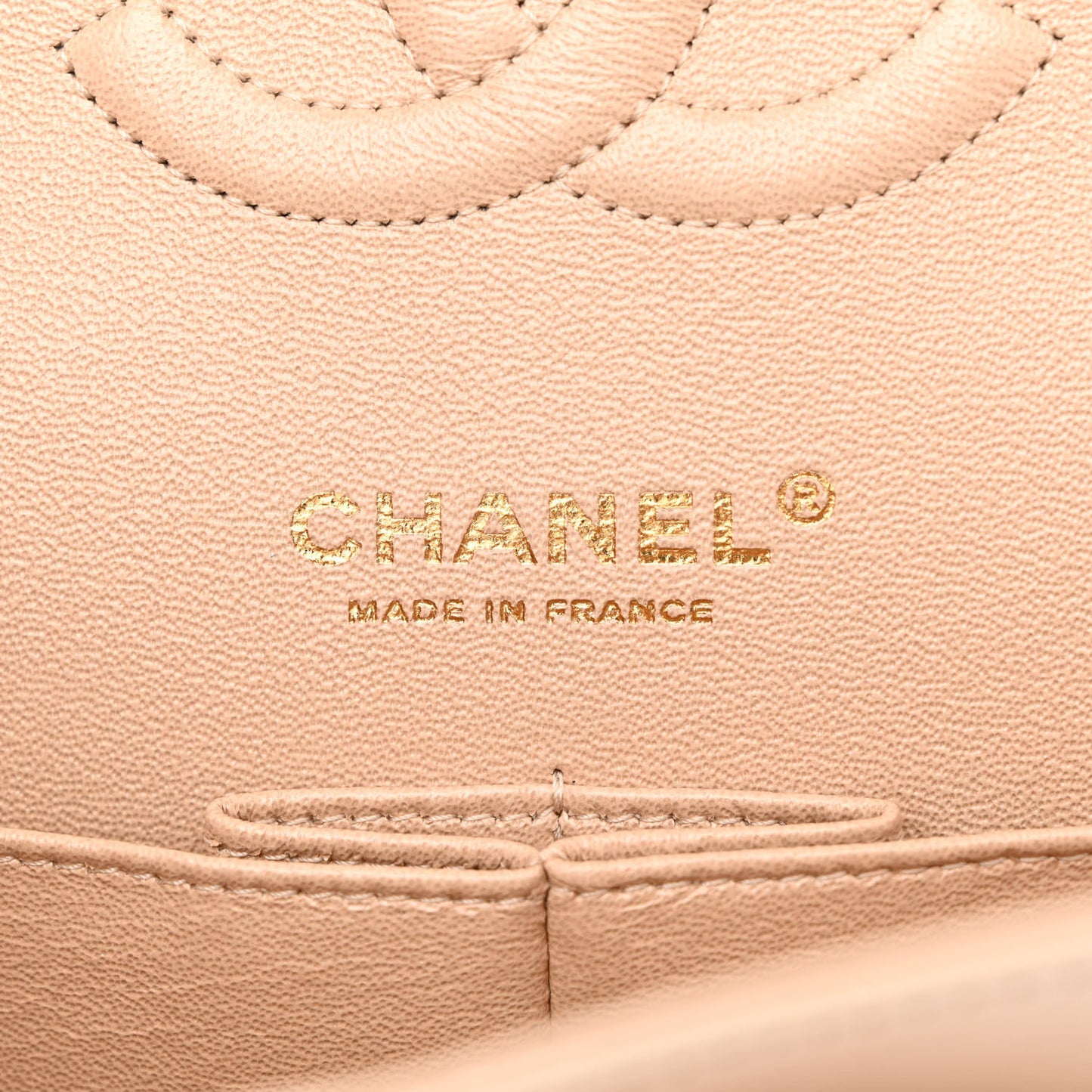 Iridescent Calfskin Quilted Medium Double Flap Beige