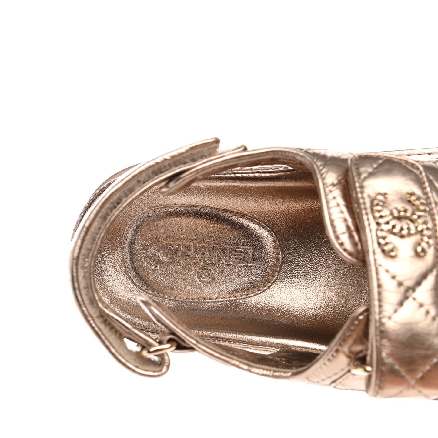 Iridescent Lambskin Quilted CC Dad Sandals 37 Light Bronze