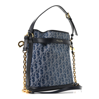 Christian Dior Denim Jacquard Oblique C'est Dior Bucket Bag Blue 3 of 9