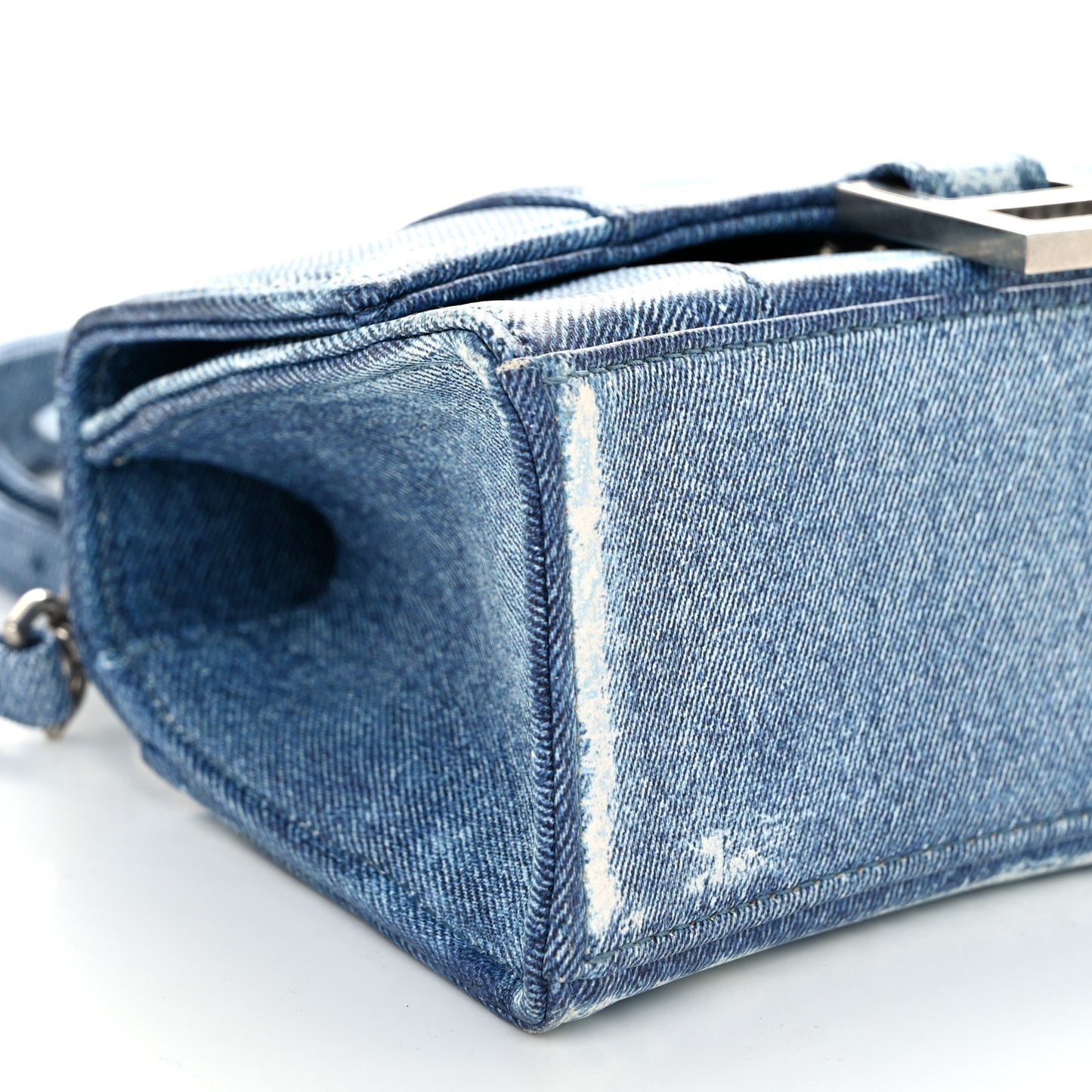 Nappa Denim Printed Hourglass Top Handle Bag XS Denim Blue