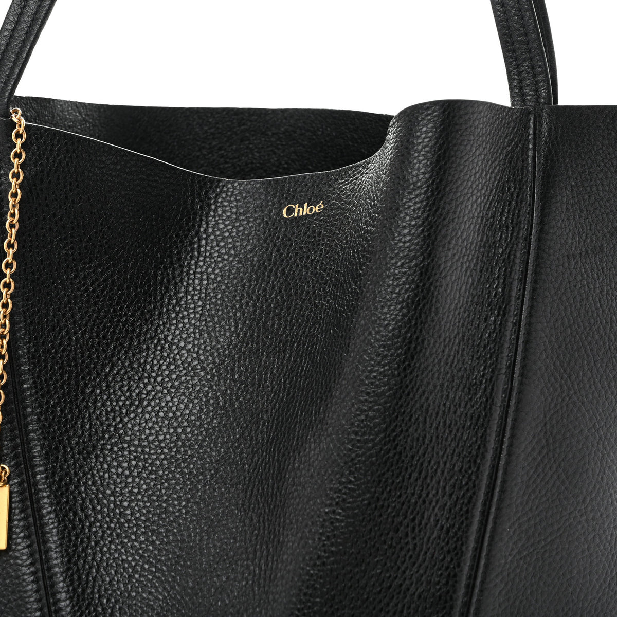 Grained Calfskin Large Spin Tote Black
