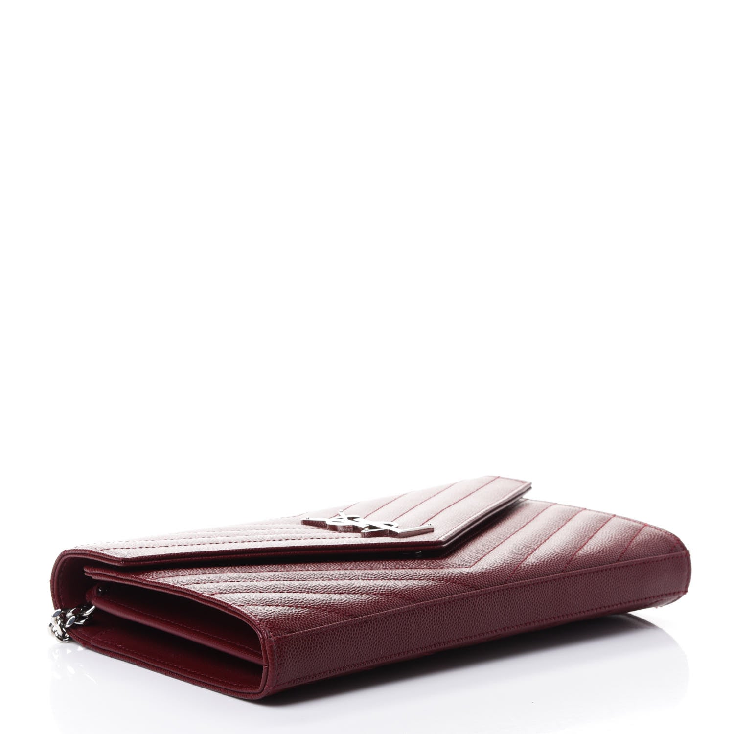 Saint Laurent Grain De Poudre Matelasse Chevron Monogram Chain Wallet Palissandre 3 of 4