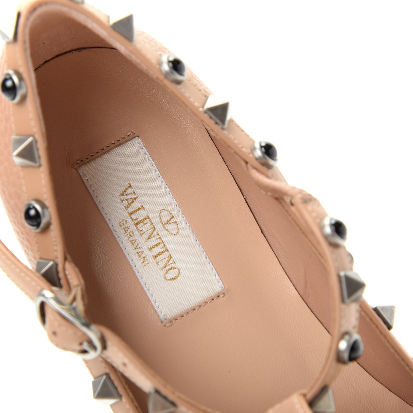 Pebbled Calfskin Onyx Rockstud Rolling Cage Ballerina Flats 35.5 Soft Noisette