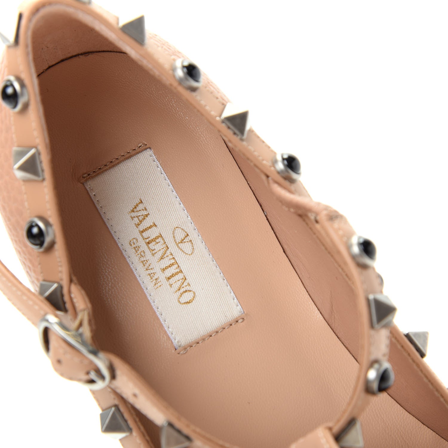 Valentino Garavani Pebbled Calfskin Onyx Rockstud Rolling Cage Ballerina Flats 35.5 Soft Noisette 8 of 11