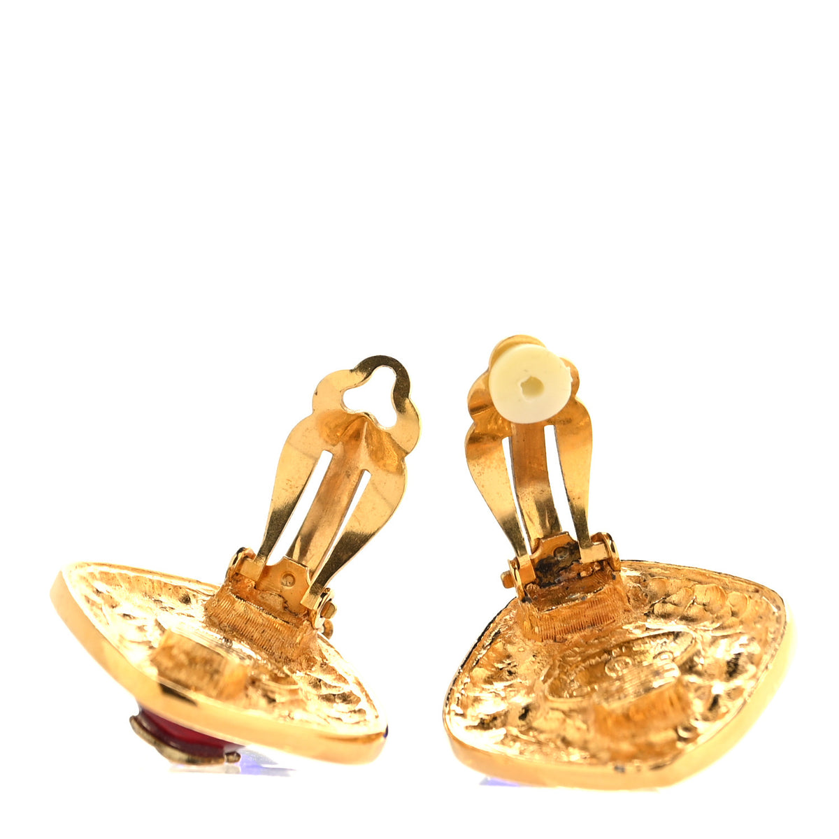 Chanel Metal Gripoix Clip On Earrings Gold Red Blue 3 of 4
