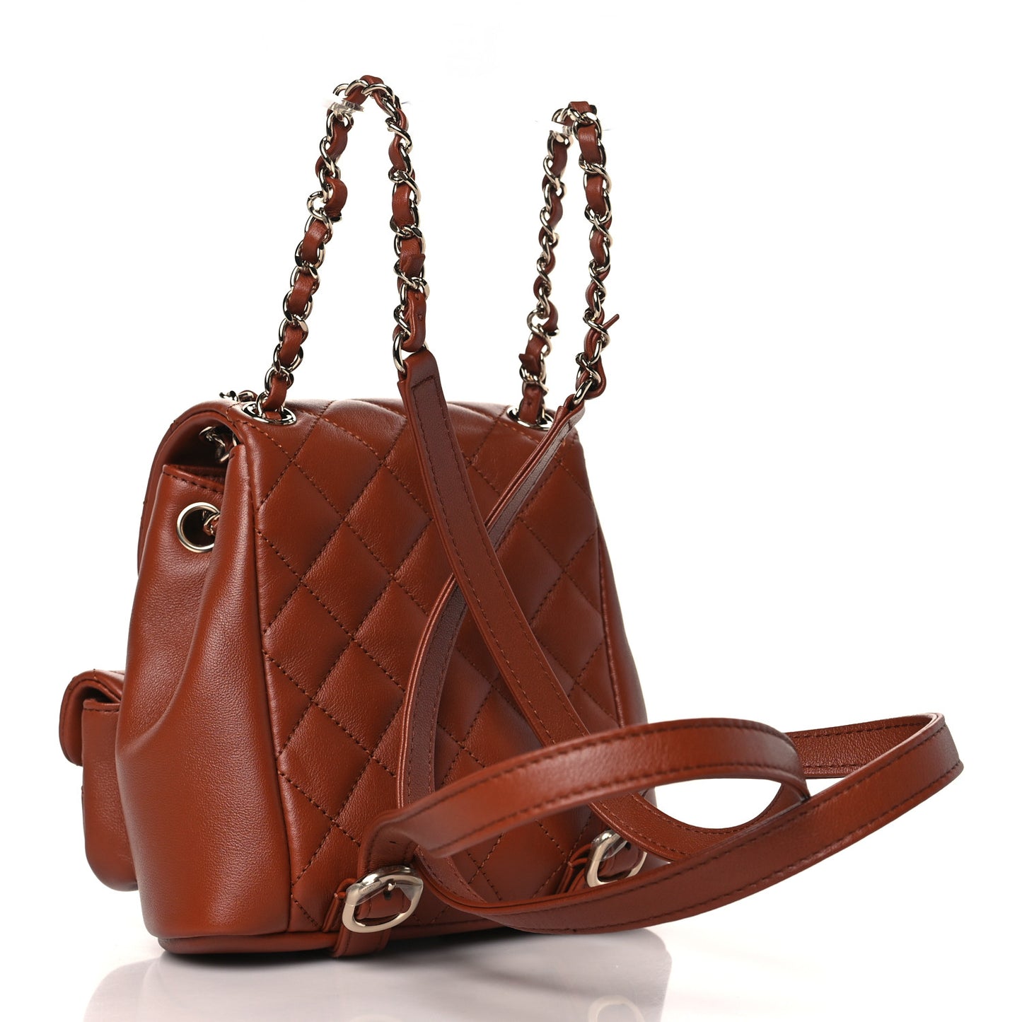Calfskin Quilted Small Duma Pockets Drawstring Backpack Light Brown