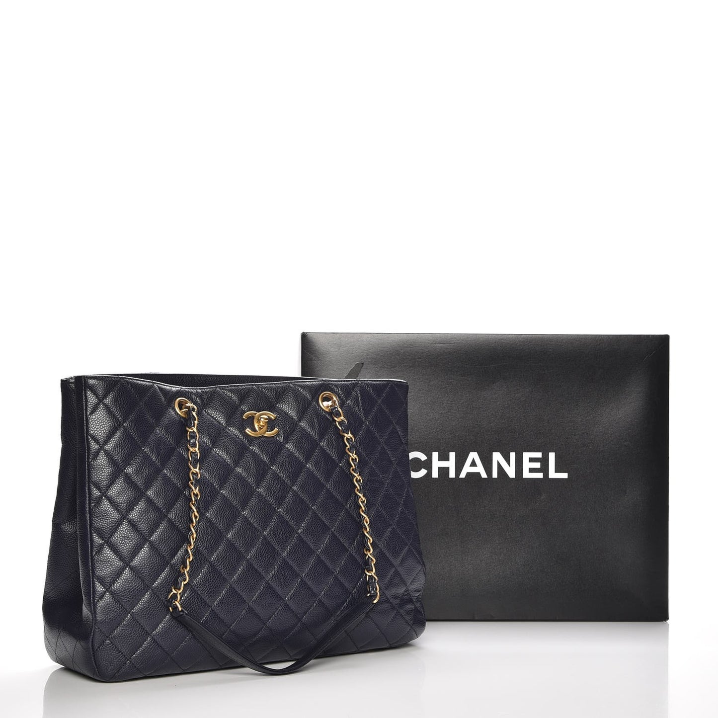 Caviar Quilted Large Shopping Tote Navy