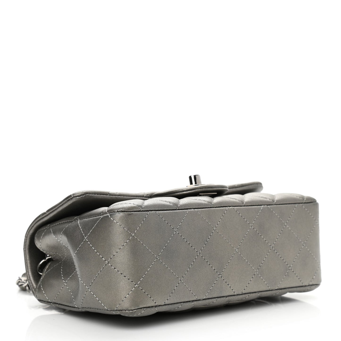 Metallic Calfskin Quilted Mini Rectangular Flap Ruthenium
