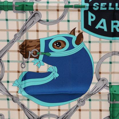 Hermes Silk Tatersale Scarf 90 Creme Turquoise Vert 6 of 7