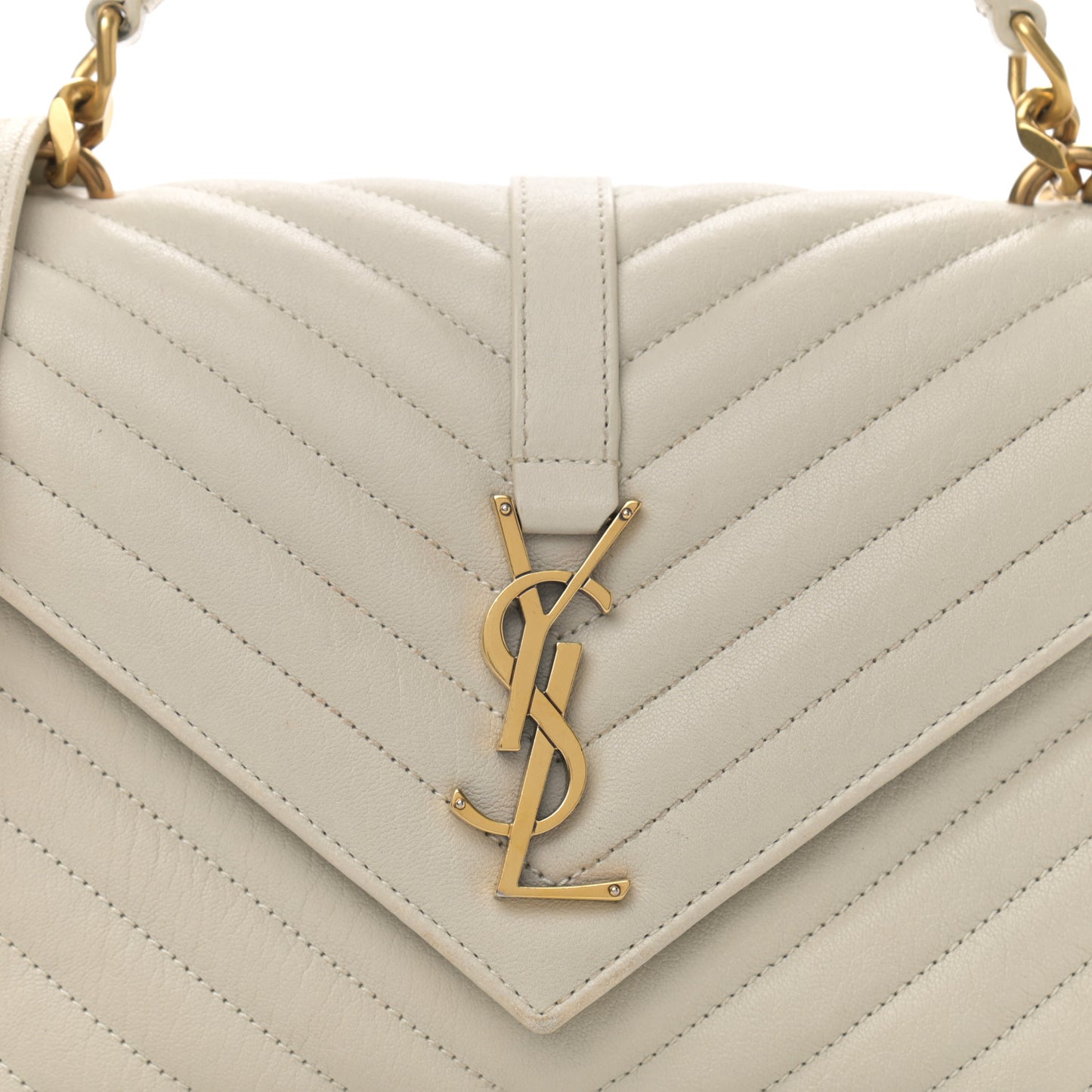 Sheepskin Matelasse Chevron Monogram Medium College Bag Crema Soft