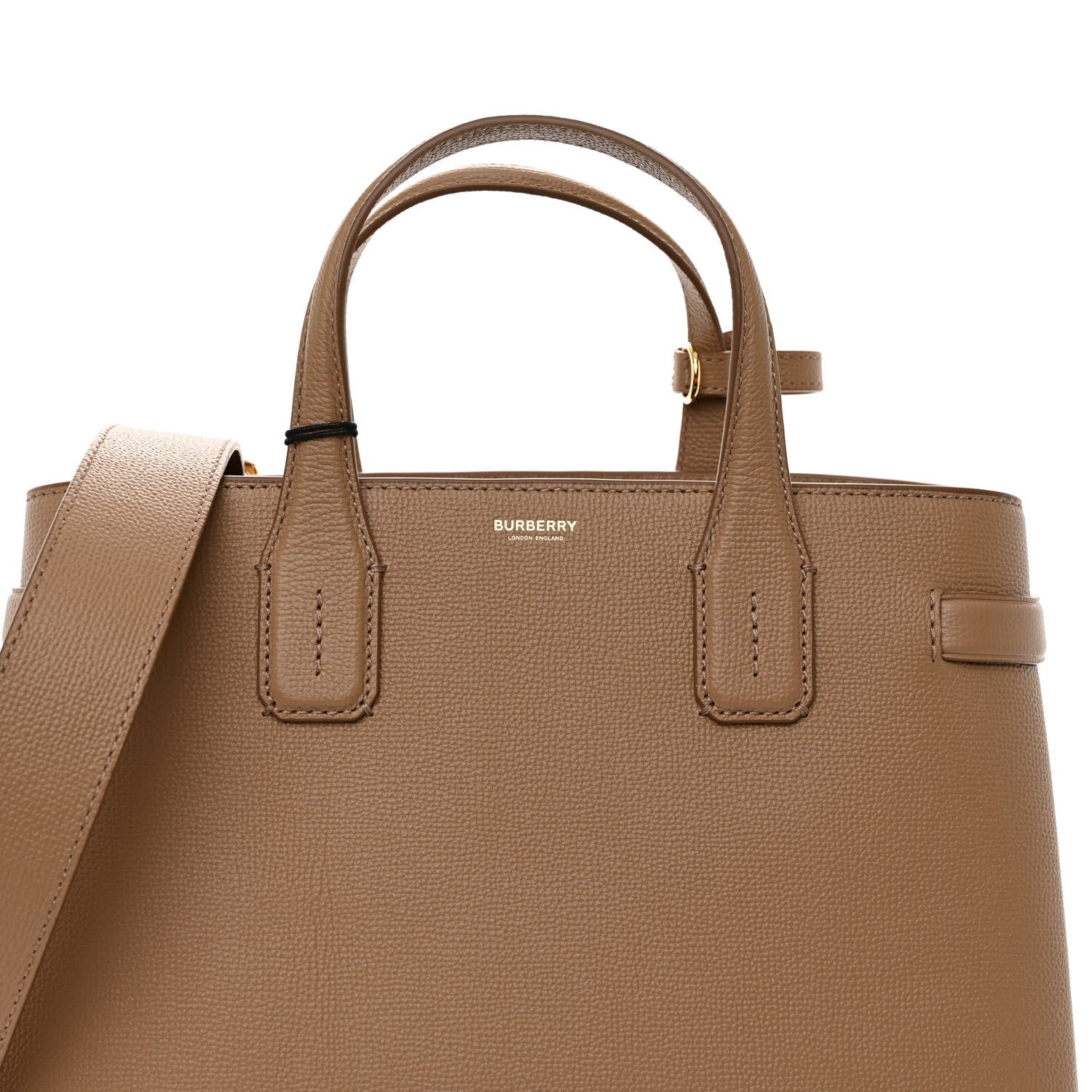 Burberry Grainy Calfskin House Check Small Banner Tote Camel 7 of 9